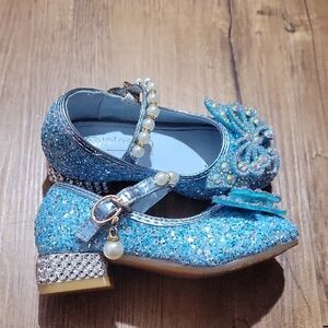 Blue Glitter Kids Shoes with Bow